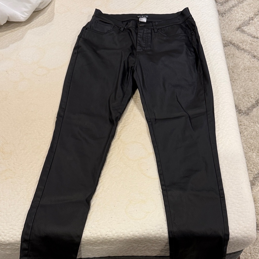Black faux leather pants